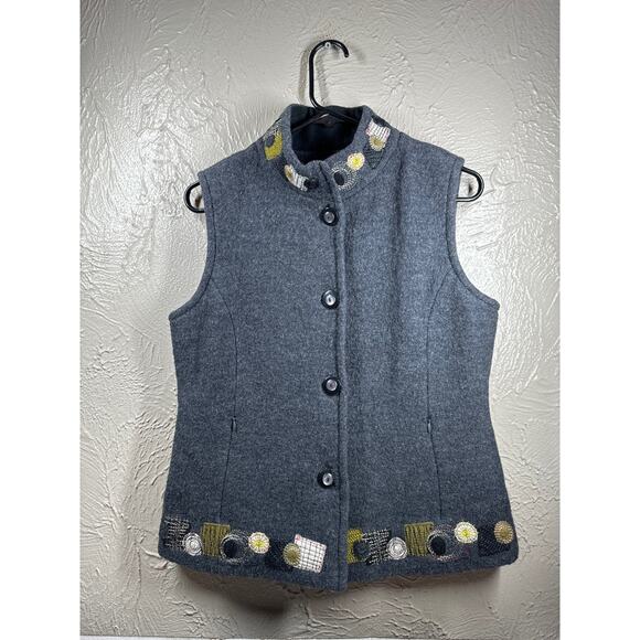 Icelandic Design Womens Vest Black Patchwork 100% Wool Button Front Size Small - Picture 1 of 7
